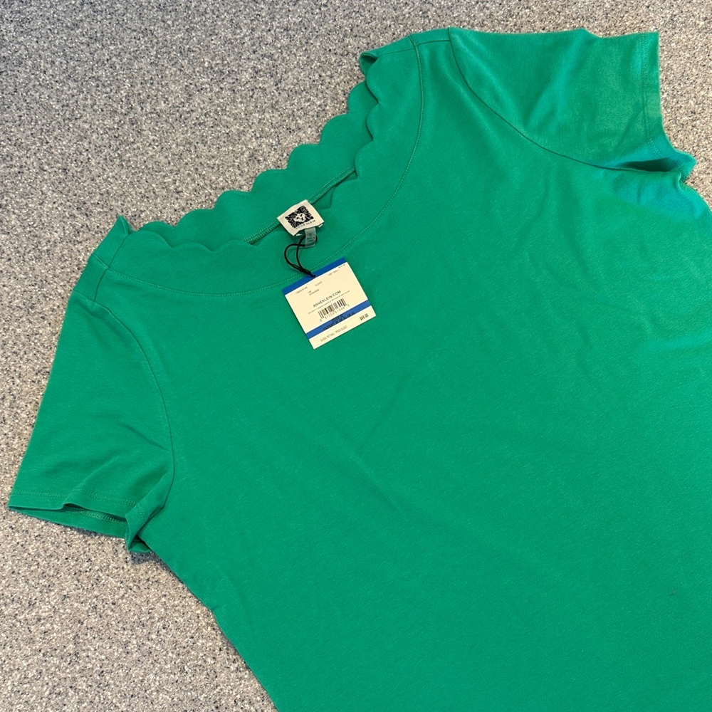 Anne Klein Vibrant Green Scallop Neck Tee